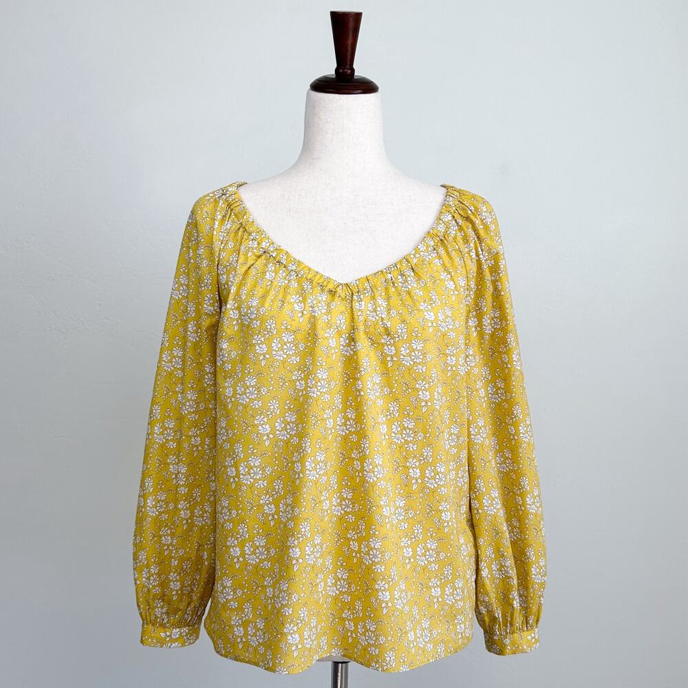 J. Crew Liberty London Yellow Capel Floral Organic 100% Cotton V-Neck Blouse XS